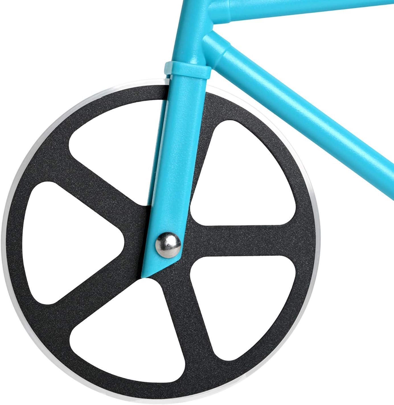 KUONIIY Pizza Cutter, Bicycle Pizza Cutter Wheels Dual Stainless Steel Super Sharp Blades Slicer with Non-Stick Coating - Image 3