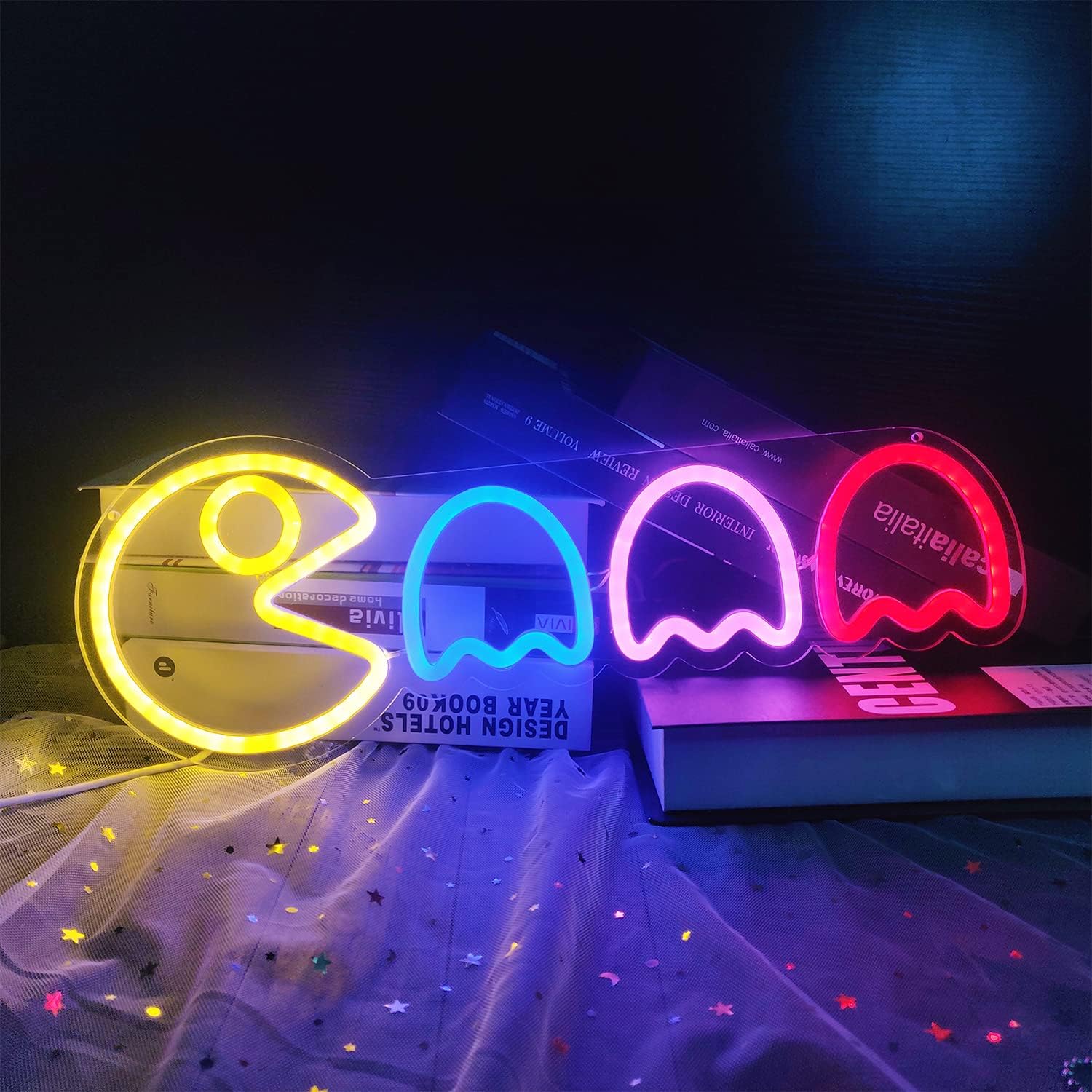 Photo 1 of Geeinar Game Neon Sign Ghost Led Neon Lights Neon Signs for Bedroom Wall 17”x6” Retro Arcade Decor with USB/Switch Ghost Neon light for Gaming Room Man Cave Birthday Halloween Christmas Gift