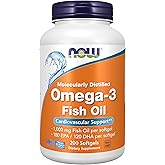 NOW Foods Supplements, Omega-3 180 EPA / 120 DHA, Molecularly Distilled, Cardiovascular Support*, 200 Softgels