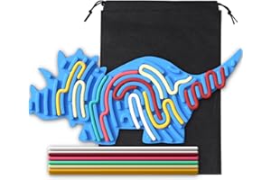 KVRG Sensory Activity Board,Triceratops Silicone Fidget Toy for Calming, Stress, Anxiety, ADHD, Autism,Sensory Toys for Inspire Kid's 3+ Creative Talents,Includes Portable Travel Bag & 12 Strings (Blue)
