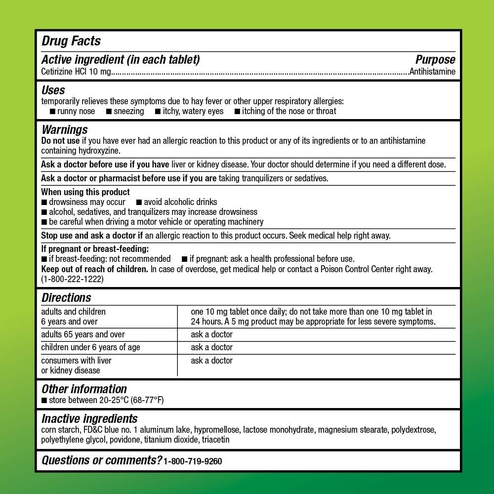  Basic Care All Day Allergy, Cetirizine Hydrochloride Tablets, 10 mg, Antihistamine, 300 Count: Health & Personal Care