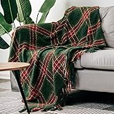 G Lake Geen Red Plaid Throw Christmas Super Soft Faux Cashmere Blankets with Tassels for Couch Sofa Halloween Home Decor 50in x 60in (Green Plaid )