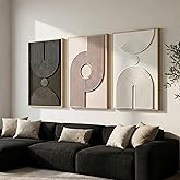 Large 3D Textured Framed Neutral Abstract Wall Art for Living Room, 3 Piece Modern Minimalist Artwork for Walls, Black White Beige Geometric Arches Pictures for Entryway Office Decor 24x36 In