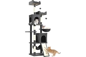 PawHut Cat Tree, 70" Multi-Level Cat Tower for Indoor with 2 Condos, 2 Plush Top Perches, Hammock, Platforms, Toy Balls, Sisa