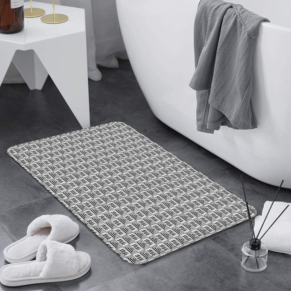 Bath Mat, Extra Long Shower Mat 60x100 cm,Black and White,Monochrome