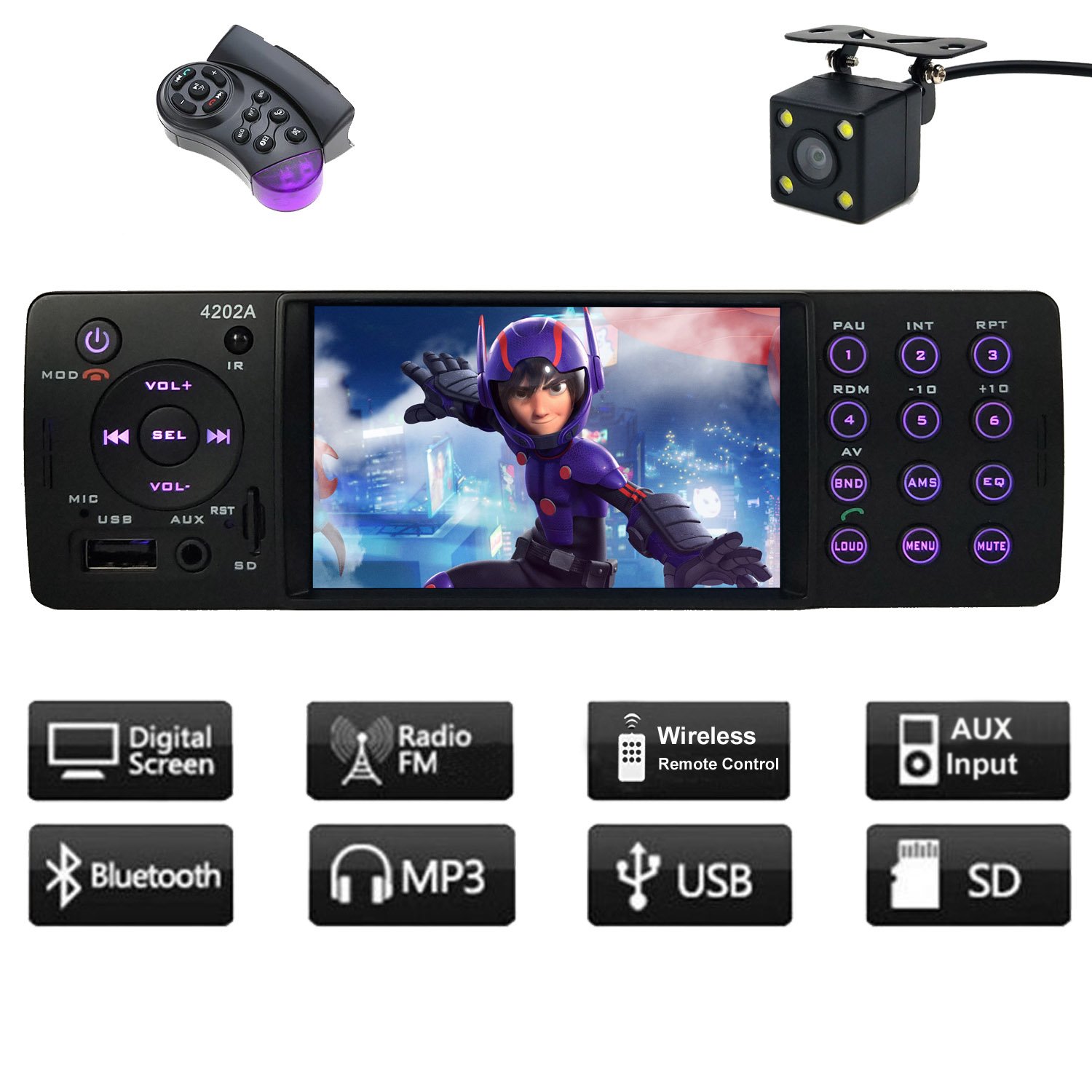 CACA Indash Car Stereo With Bluetooth Single Din FM Radio for Universal MP5 Player USB/SD/AUX/FM Receiver Wireless Remote Control