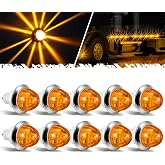 Partsam 10Pcs Mini Amber Watermelon Lights, 3/4 Inch 6 LED Super Bright Side Marker Clearance Tail Griller Lights for 12V Trailer Truck RV Waterproof