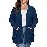 OLRIK Women Plus Size Cardigan Lightweight Knit Sweater Open Front Long Sleeve Stretchy with Pocket Fall Winter Outfits