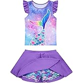 Girls Swimsuit 2 Piece Ruffle Bathing Suit UPF 50+ Tankini Swimsuit Skirt with Lining Size 3-10