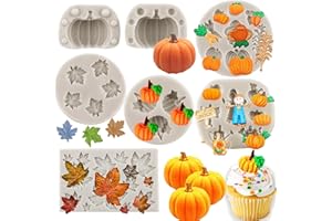 Sijiangmold 3D Pumpkin Mold Fall Maple Leaf Silicone Mold Mini Pumpkin Scarecrow Chocolate Mold Halloween Thanksgiving Cake Molds For Cake Decorating Cupcake Topper Gum Paste Set Of 7