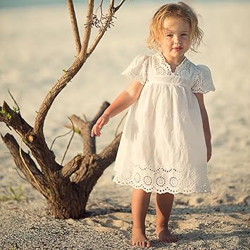 Mädchen Sommer weißes Rock Kleid - Baby Engel Stil Hohle Kleider für Kleinkinder Kinder 2-7 Jahre alt - von Juleya / 3-4 Jahr