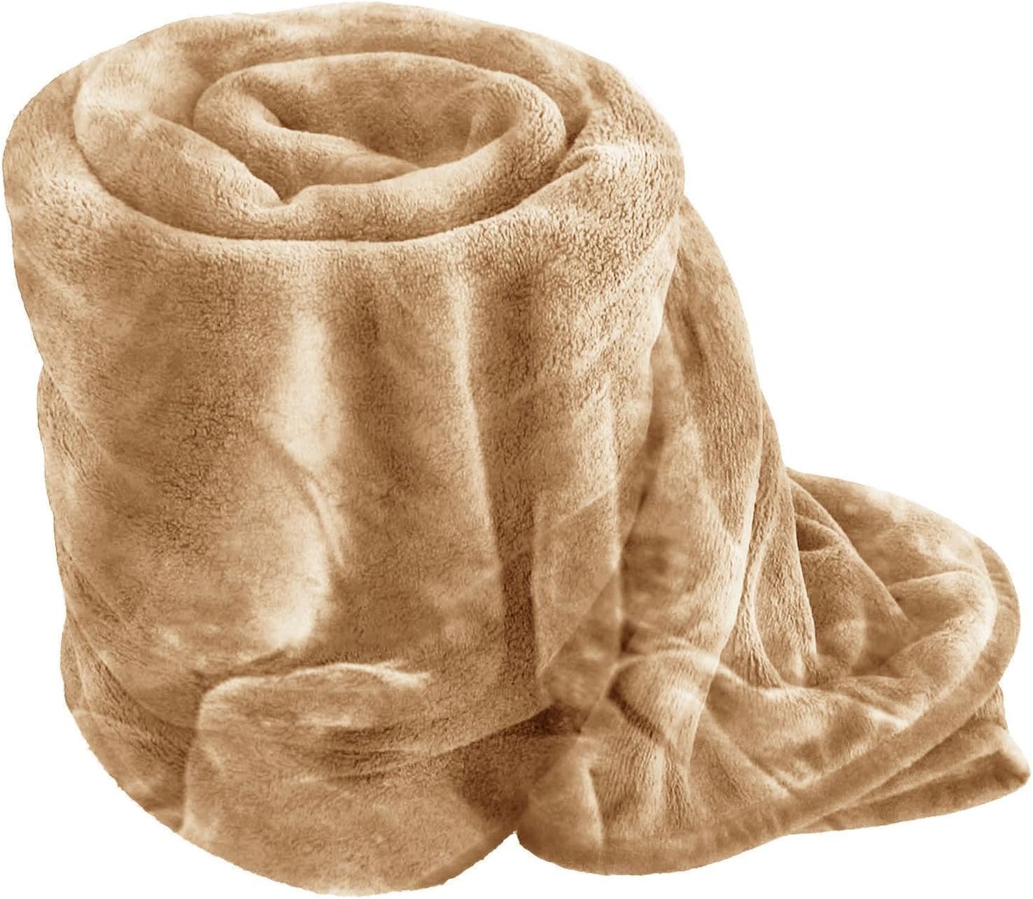 EGYPTO Fleece Blanket - Extra Soft Fur Brush Fabric, Super Warm Bed Throw, Lightweight Sofa Blanket, Easy Care (King (200cm x 240cm), Camel Tan)