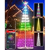 Avatar Controls 8FT Smart Outdoor Christmas Cone Tree, DIY Prelit Color Changing LED Christmas Tree Chasing Light Show App Remote Control, Music Timer Waterproof Large String Lights for Yard Decor