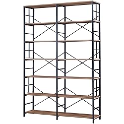 HOMISSUE Bookshelf, Industrial Double Wide 7-Tier