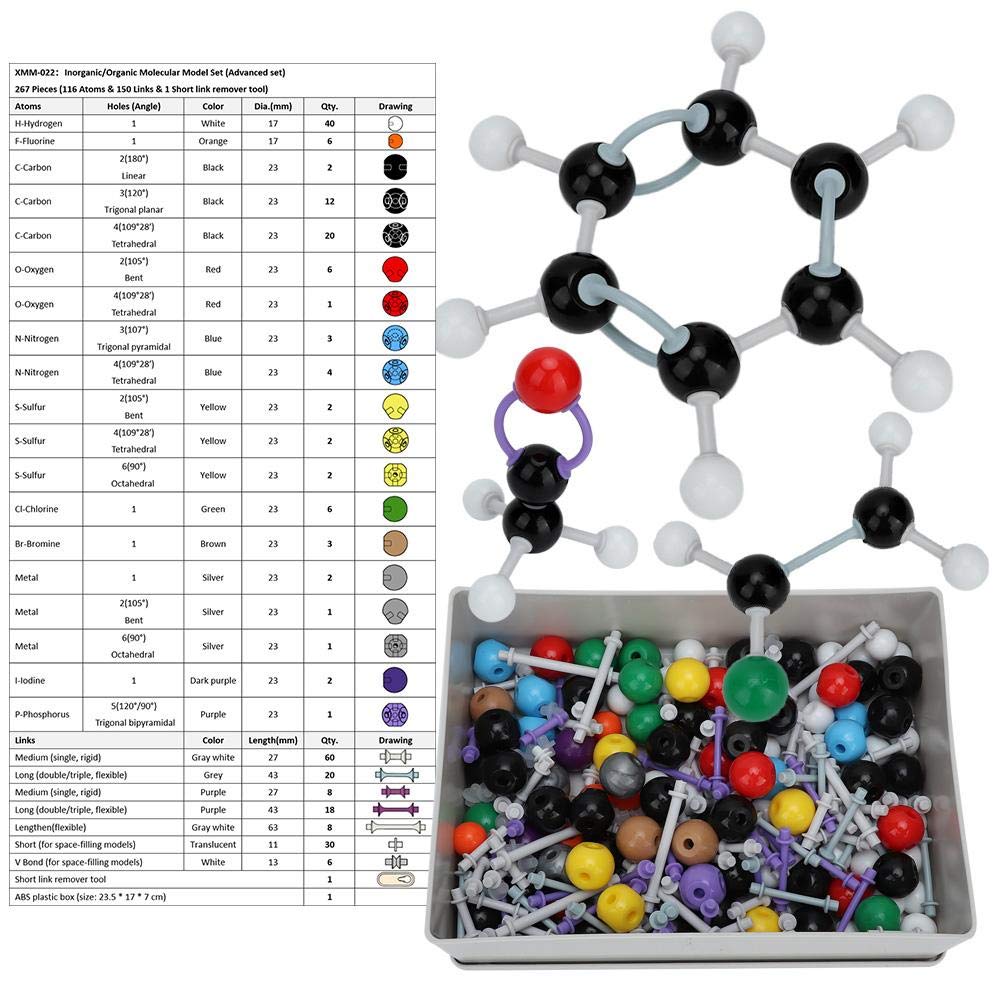 Molecular Model Kit, 267Pcs Organic Chemistry Electron Orbital Building Tool for Classroom Science Education Molecular Structure Teaching Aid