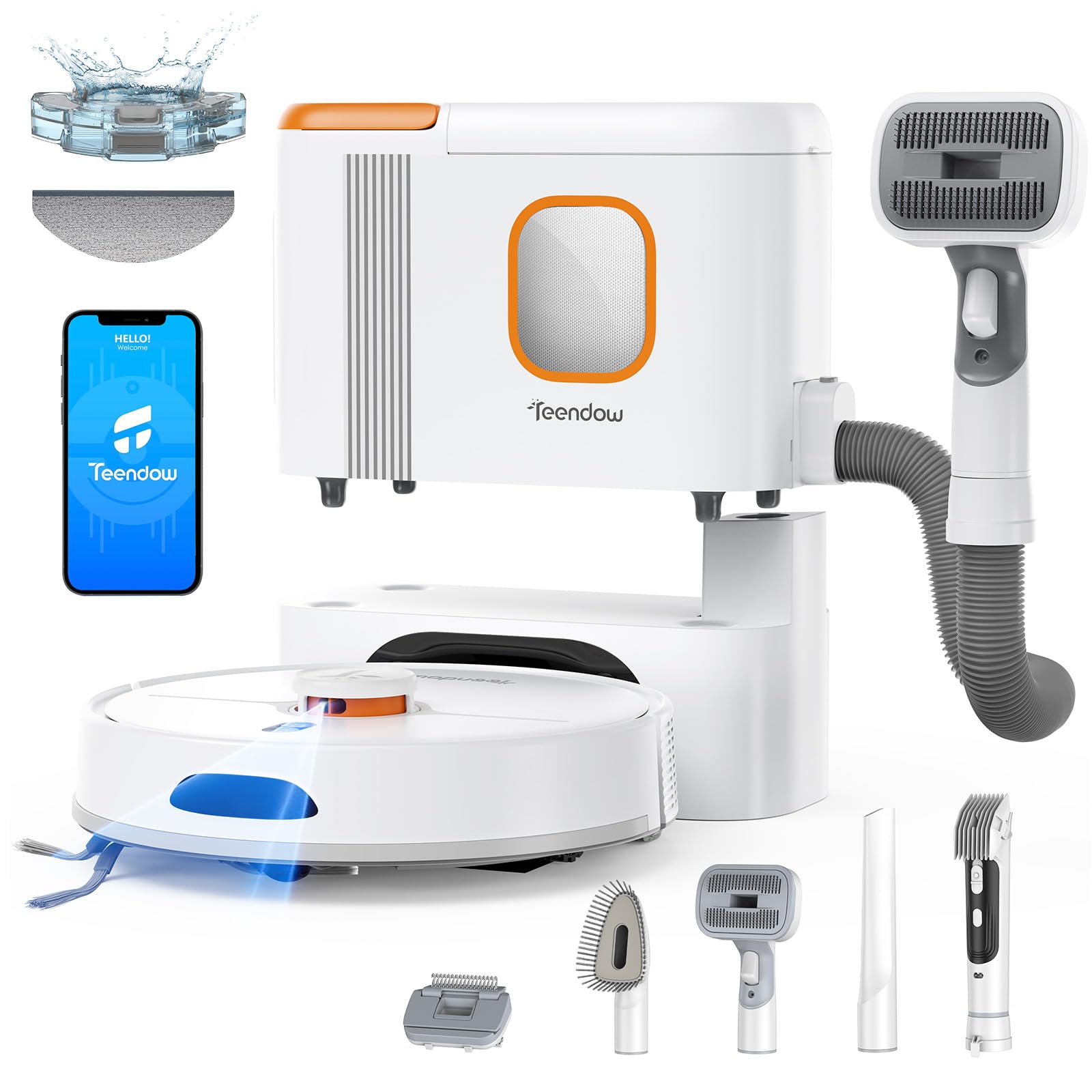 Teendow D20S Max+ Saugroboter mit Wischfunktion, 8000 Pa, 3L Saugroboter mit Absaugstation und Tierpflege-Zubehör, LiDAR-Navigation, App und Sprachsteuerung, Hartböden & Teppiche, Ideal für Tierhaare