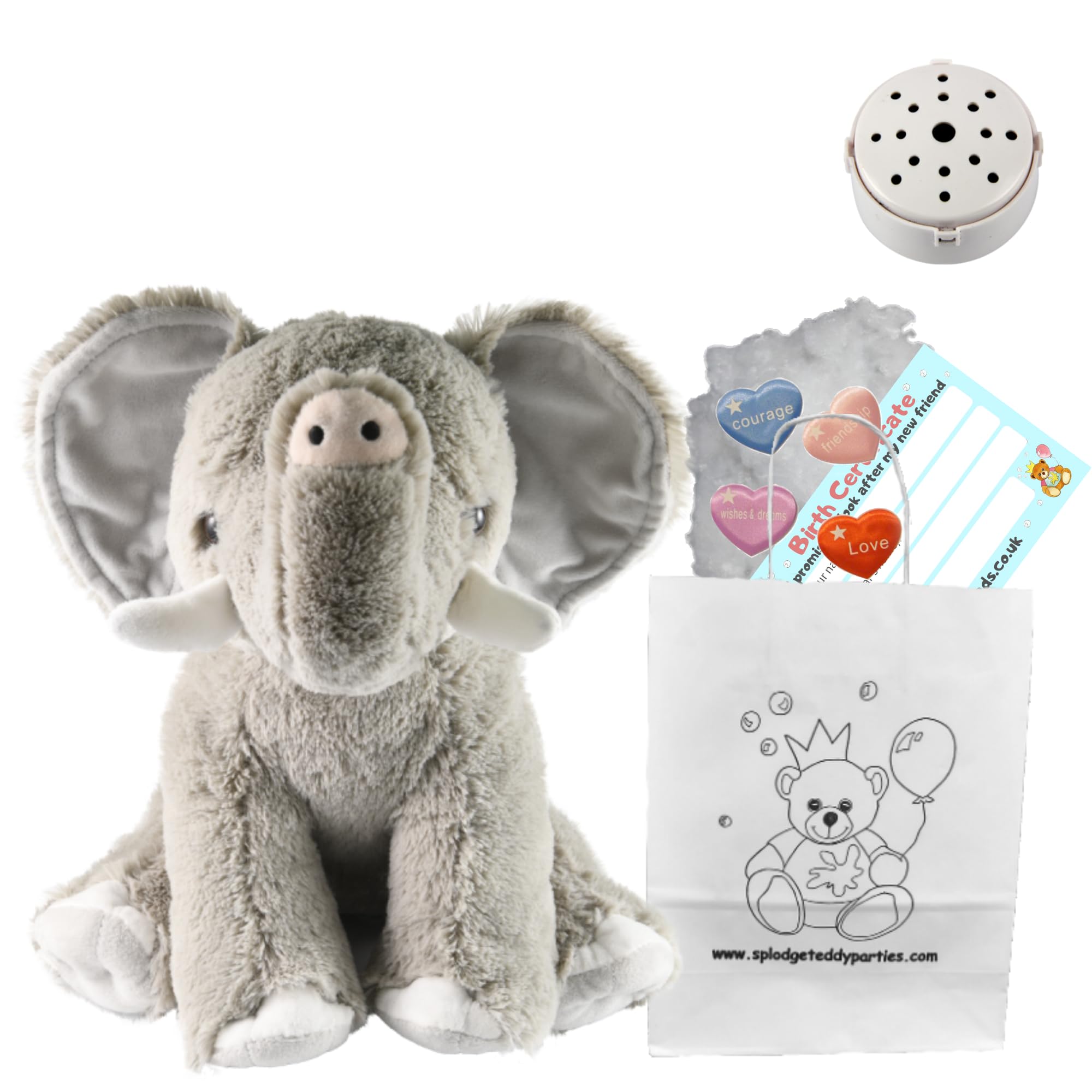 Elephant - Teddy Bear Soft Plush Toy - 10 inch / 25cm - Build your own Teddy Bear - Party Kit (Kit with 60 second Voice Recorder)