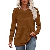 Yandino Long Sleeve Shirts for Women Casual Crewneck Sweatshirt 2025 Trendy Loose Basic Tunic Tops
