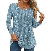 TAOHUADAO Women Fall Long Sleeve Tops Pleated Crew Neck Tunic Casual Dressy Blouse Shirts