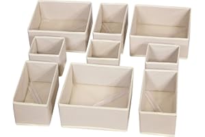 DIOMMELL 9 Pack Foldable Cloth Storage Box Closet Dresser Drawer Organizer Fabric Baskets Bins Containers Divider for Baby Clothes Underwear Bras Socks Lingerie Clothing,Beige 333