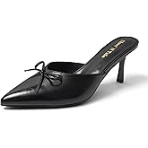 Shoe'N Tale Pumps for Women Kitten Heels Bow Heeled Sandals Closed Pointed Toe Slip-ons Dressy Stiletto Mules
