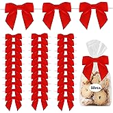 TONIFUL 50pcs Red Satin Ribbon Bows with Twist Tie, 4.5 Inch Valentine Bows for Gift Wrapping, Treat Bags, Crafts, Bottles, Christmas Tree, Wedding, Baby Shower, Birthday Party Decorations