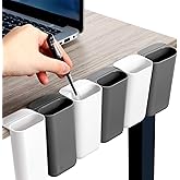 Resurhang 6 Pcs Screen Pen Pencil Holders Attachable Deskside Pen Holder Computer Monitor Desktop Pencil Organizer with Self Adhesive Attacher for Office Supplies Work Gadgets Storage(Gray, White)