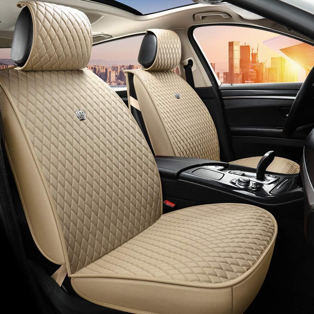 Luxury Beige Leather Seat Covers Full Set Universal Front