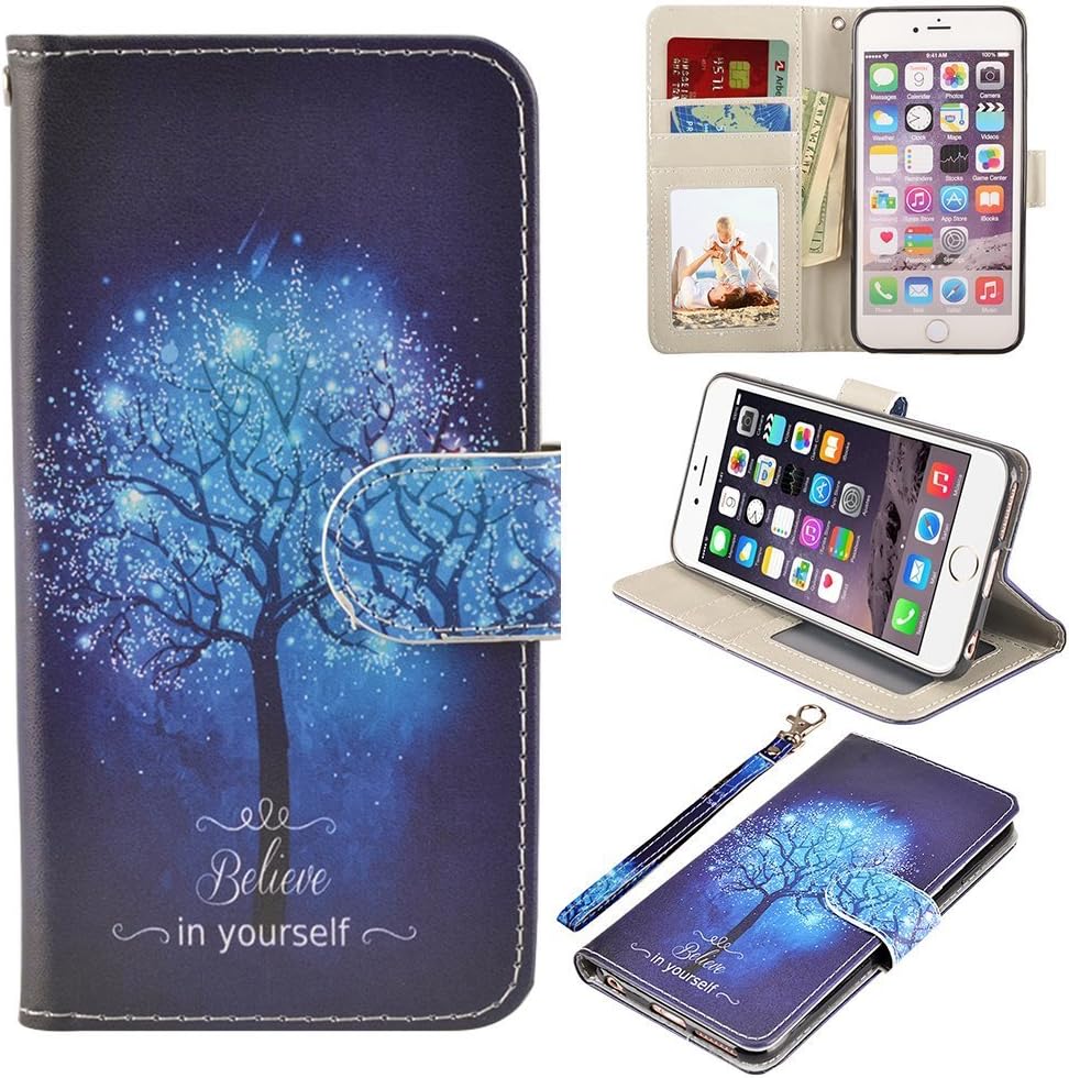 RusseryPek iPhone 6/6s Wallet Case Folio Flip Premium PU Leather Cover with Card Holder Slot Pockets,Wrist Strap,Magnetic Closure for iPhone 6/6s,Believe in yourself