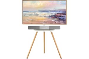ECOTINY Tripod Easel TV Stand for 43-65" TVs, Height-Adjustable Swivel Corner Floor TV Stand with Wooden Tray, VESA 400x400 LCD/LED/OLED Compatible, Minimalist White