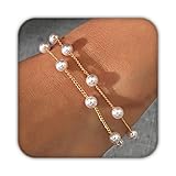 DAYANEY Pearl Bracelets for Women, 18K Gold Plated