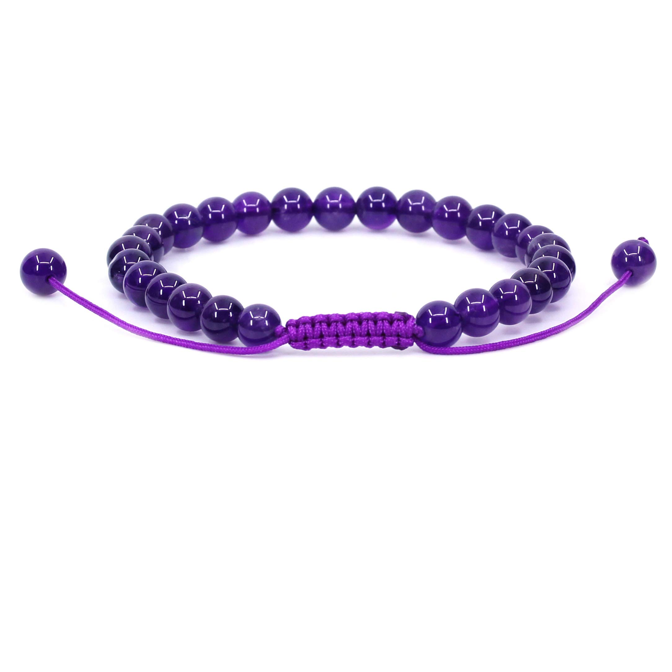 CHENYUE Natural Crystal Purple Amethyst Gemstone 6mm Round Beads Adjustable Bracelet 7" Unisex