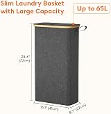 Lifewit 65L Slim Laundry Basket with Lid Dark Grey with Removable Bag view 3