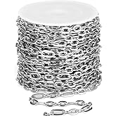 33FT Stainless Steel Paperclip Jewelry Chain Roll, 4.5MM Long and Short Link Chains Spool Bulk for DIY Jewelry Making Necklace Bracelet