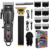 LQT® Men's Professional Hair Clippers Kit，Cordless & Corded Barber Clippers Set，Grooming Rechargeable Beard Trimmer with Adjustable Blade Black