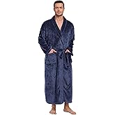 Trek Forte Mens Plush Fleece Robe Soft Shawl Collar Bathrobe Long Fluffy Spa Robes Winter Warm House Robe with Pockets