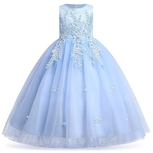 Flower Girls Vintage Long Embroidery Floral Lace Bridesmaid Ball Gown  Pageant Party Princess Puffy Tulle Maxi Dresses for Kids Beach Bunny Photo  Shoot Sundress Light Blue-Applique 9-10 Years in Dubai - UAE |