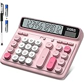 Desktop Calculator with Extra Large 5-Inch LCD Display, 12-Digit Two Way Power Solar &amp; Battery Office Calculator with Big Buttons for Business, Accounting &amp; Home Use(Pink)