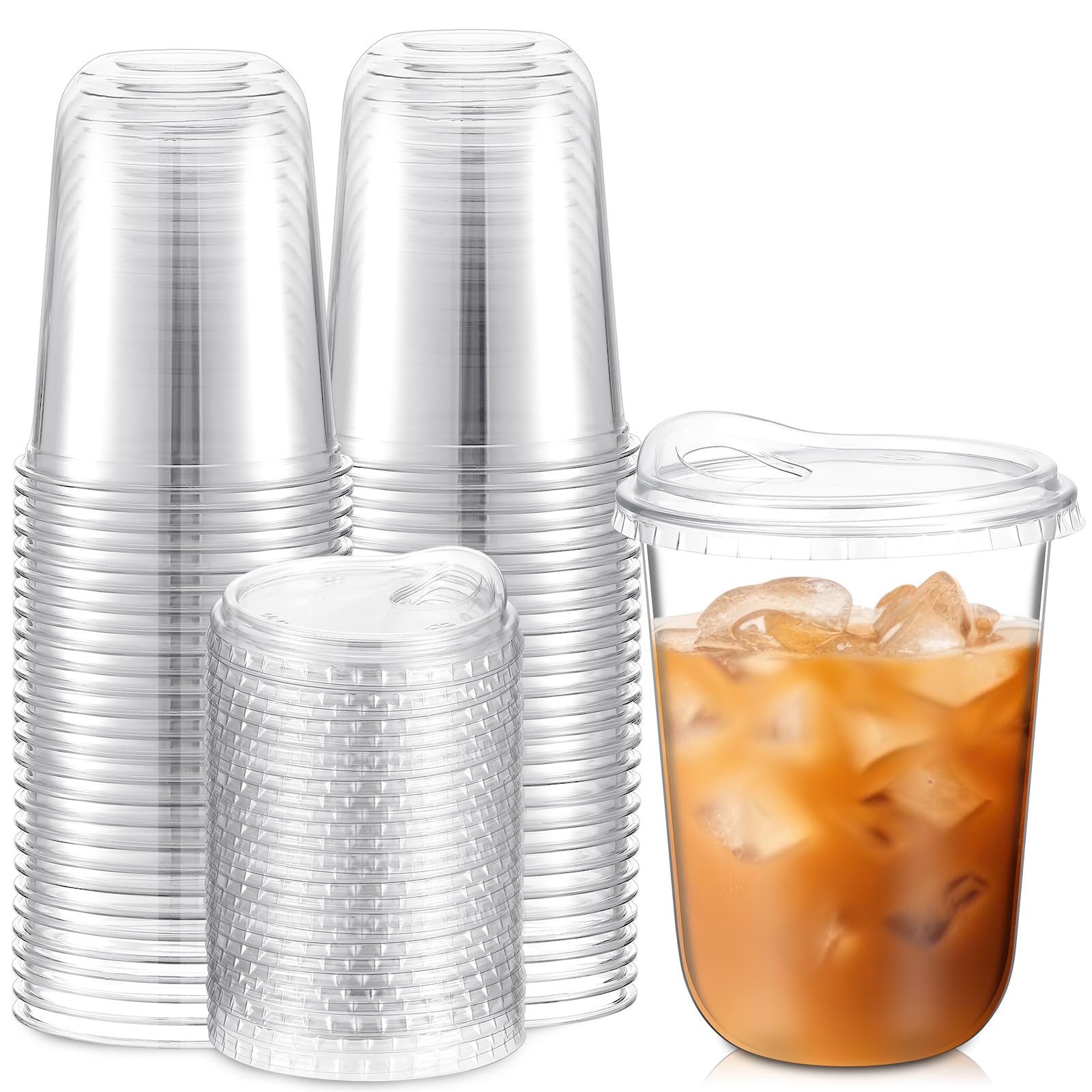 Photo 1 of Baderke Clear Plastic Cups with Strawless Sip Lids Disposable Round Bottom Togo Cups for Coffee Smoothie Cold Beverage Coffee Shops and Party Catering(16 oz,50 Pcs)