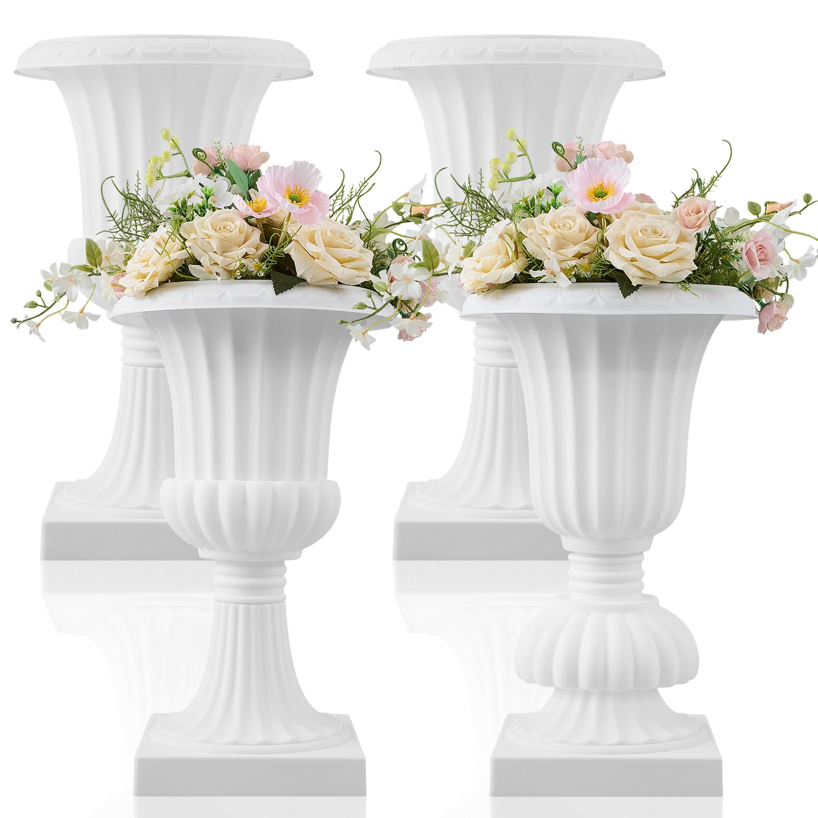 Photo 1 of AceOrbit 4 Pack 12" Large Plastic Urn Planters, Pedestal Flower Plant Pot White Plant Stand for Wedding, Party, Event, Home, Stage, Garden, Balcony Decoration