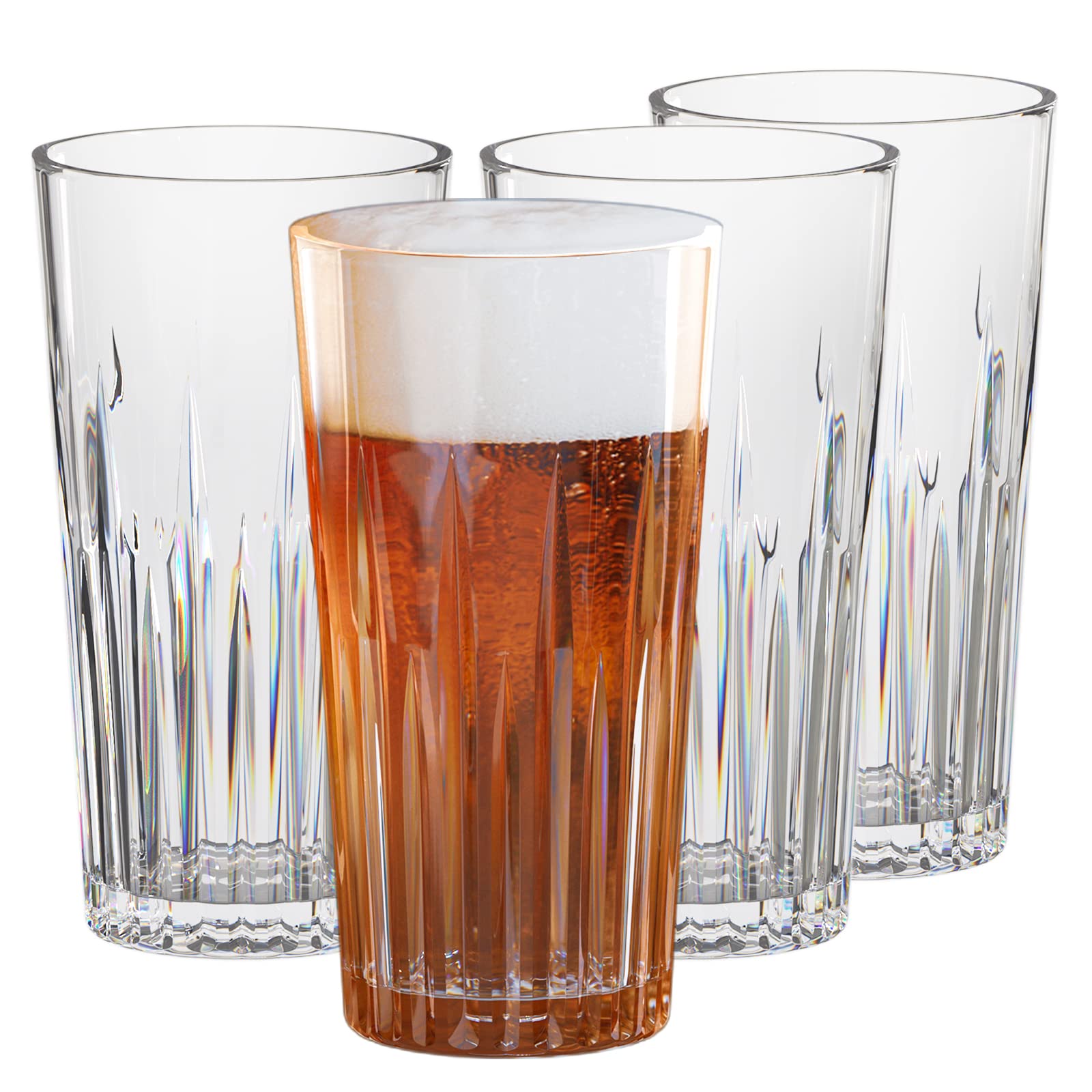 Asashizen PC Plastic Glasses Tumblers 380ml Stackable Set of 4, Acrylic Water Glasses, Beer Cups, Perfect for Kids Drinking Juice, Water, Camping Portable Mugs Picnic BBQ Party Cocktail Glasses