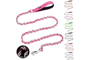 HOMIMP Chew Proof Dog Leash for Medium Large Dogs, Reflective 6 FT Heavy Duty Metal Chain Dog Leashes with Soft Padded Handle, Anti Bite Durable Rope Leashes for Pitbull, Non Chewable
