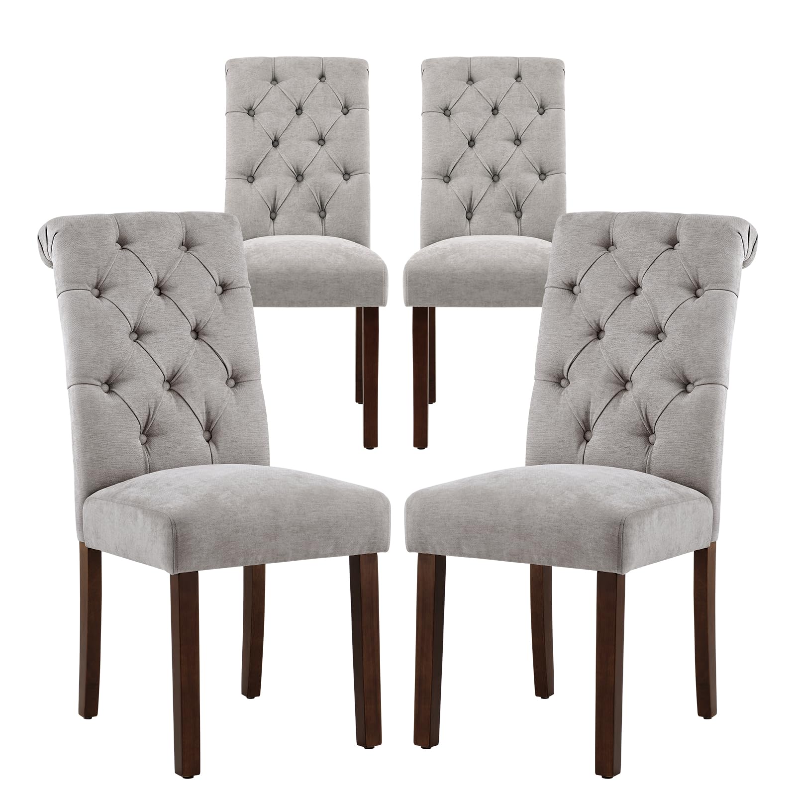 Photo 1 of COLAMY Button Tufted Dining Chairs Set of 4, Parsons Upholstered Fabric Dining Room Chairs Kitchen Chairs with Wood Legs and Padded Seat, Light Grey