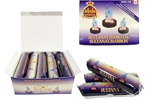 Sultana Quick Light Charcoal 33mm - Full Box (100 Tablets, 10 Rolls, 45 Min Burn, Odorless, Tasteless, Smokeless, Fast Light)