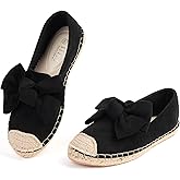 MUSSHOE Casual Espadrilles for Women Flats: Comfort Closed Toe Autumn Linen Sole Ballet Flats with Bow - Lightweight Slip on Walking Shoes for Vacation&Daily