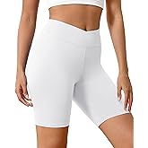 VALANDY Creamlush Crossover Biker Shorts Women - 8" V High Waist Yoga Lounge Shorts,Comfortable & Stretchy