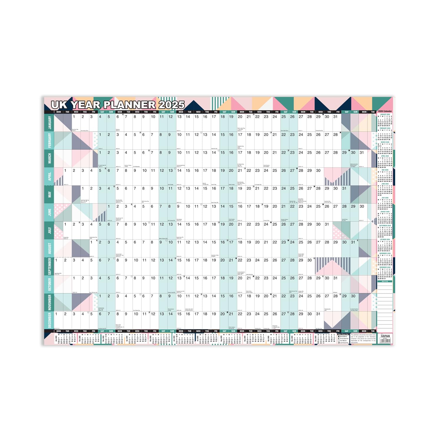 2025 Wall Planner Unmounted A1 Large Size Blue by Arpan