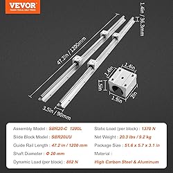 VEVOR Linear Rail Slide SBR20-1200mm 2 PCS and 4