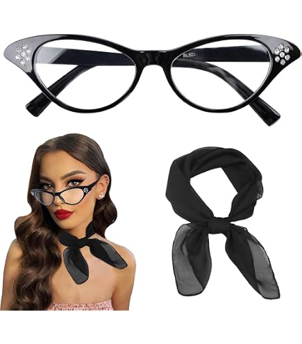 ZOCONE Set De 8 Accesorios Retro Años 50 Para Mujer - Pañuelo, Diadema, Guantes, Pendientes Y Gafas De Lunares Rojos