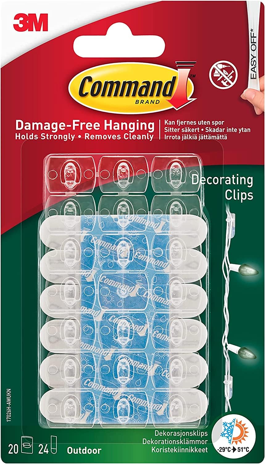 UKDD® Command 17026CLR Outdoor Decoration Clips for Christmas and Fairy Light Clear with Prep Pads for Quick and Easy Application
